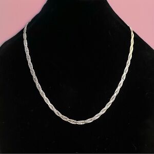 Vintage silver 14KGP flat fancy herringbone chain necklace